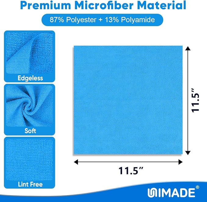 Microfiber Cleaning Cloth, 20 Pack Reusable Microfiber Towels for Cars Lint Free Cleaning Shop Towel Rags for Home Kitchen Automotive Bar Mechanic Restaurant Garage, 11.5"x 11.5", Blue