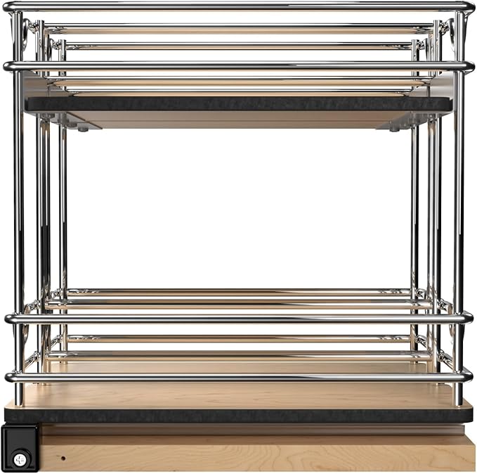 Rev-A-Shelf 2-Tier Double-Wide Pullout Kitchen Cabinet Organizer and Upright Storage for 9" and Larger Wall Cabinets with 9" W Opening, 5WU2-9W2-1
