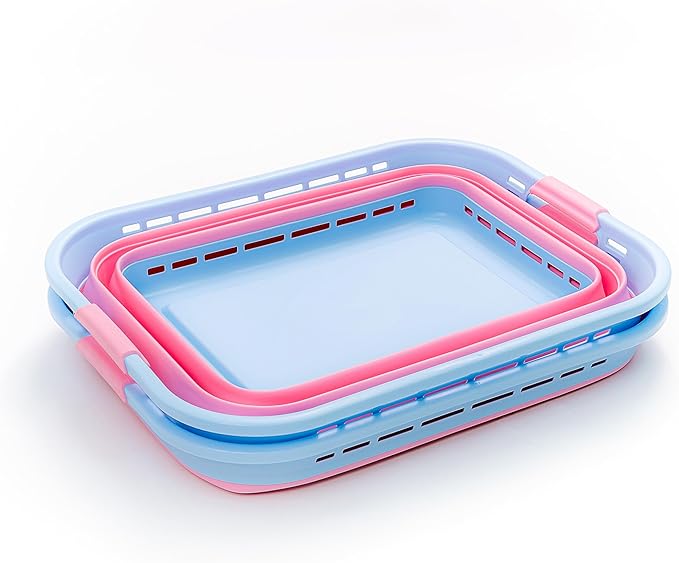 SAMMART 42L (11 Gallons) Collapsible Plastic Laundry Basket - Foldable Pop Up Storage Container/Organizer - Portable Washing Tub - Space Saving Hamper[BPA Free] (Cool Blue/Maglia Rosa (Set of 2))