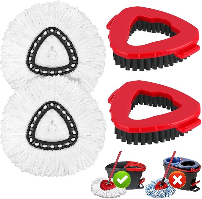 Mop Replacement Heads for O-Ceda Mop Replace Head EasyWrin Spin Mop Heads Replacements, Microfiber Spin Mop Refills, Easy Cleaning Mop Head Replacement (White 2+Red 2)