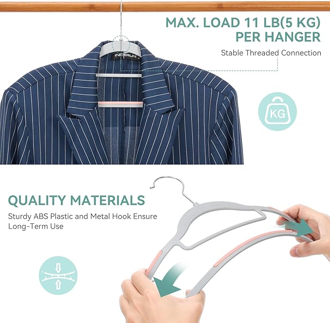 Tonswachic Pack of 50 Coat Hangers, Space-Saving Plastic Clothes Hangers, Non-Slip, 0.2 Inches Slim, 360° Swivel Silver Hook for Shirts, Pants, Suit & Wet/Dry Garments, Pink and Dark Gray