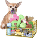 Indestructible Dog Toy basket, Small Toy Box for Dogs, Pet Toy Bin Dog Metal Basket for Toys, Toy Storage Organizer, Cat Toy Box for Living Room Area(Gold)