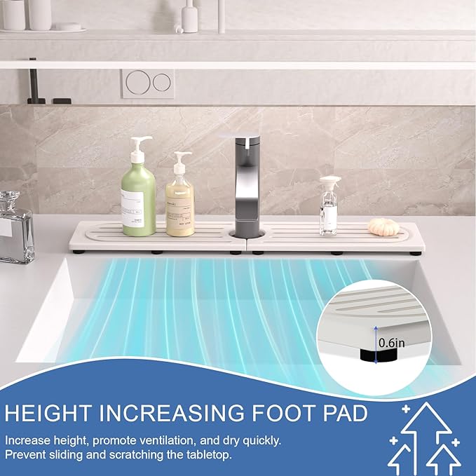 Fast Drying Kitchen Sink Splash Guard, Durable Stone Kitchen Faucet Mat, Water Absorbing Stone Tray for Sink, Diatomite Faucet Mat for Kitchen Sink, Stone Drying Mat for Kitchen and Bathroom Counter