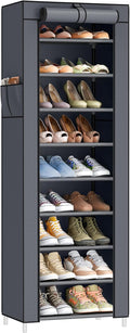 SONGMICS 10-Tier Shoe Rack, Shoe Storage Cabinet with Dustproof Cover, Free-Standing Storage Organizer for Closet, Entryway, Hold 20 Pairs of Shoes, for Sneakers, High Heels, Gray URXJ034GN02