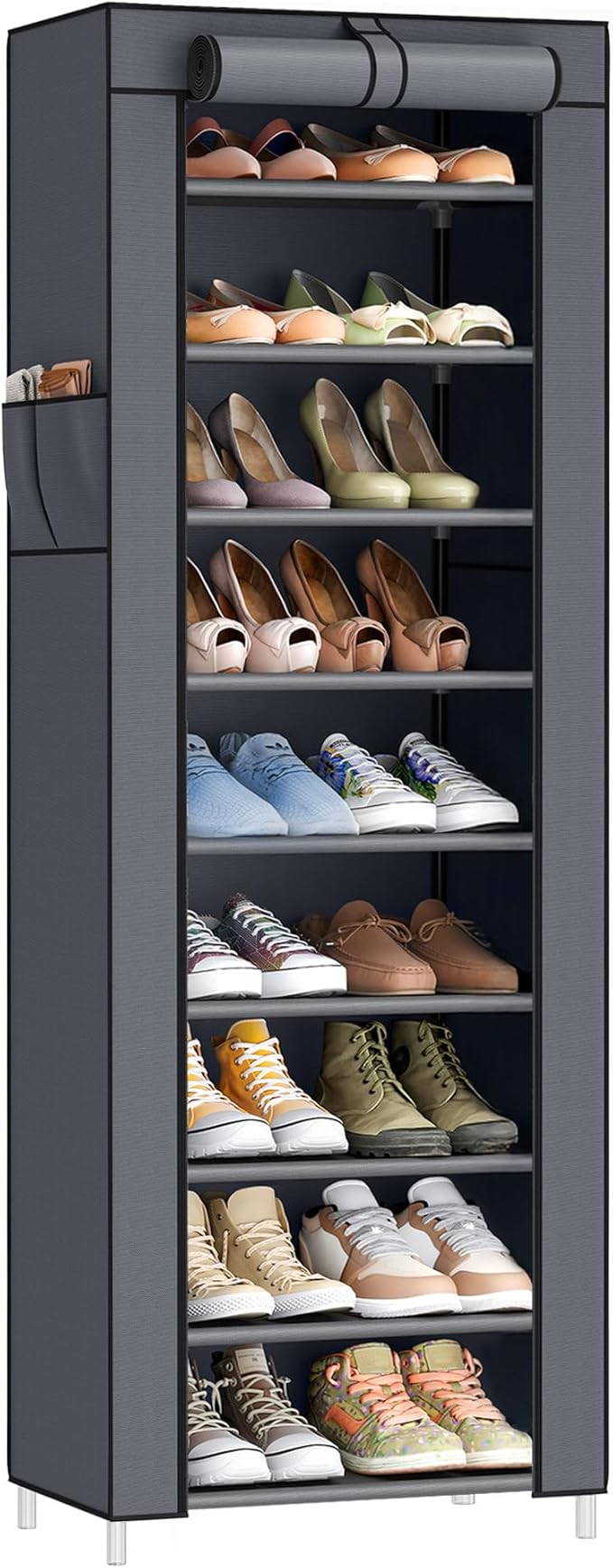 SONGMICS 10-Tier Shoe Rack, Shoe Storage Cabinet with Dustproof Cover, Free-Standing Storage Organizer for Closet, Entryway, Hold 20 Pairs of Shoes, for Sneakers, High Heels, Gray URXJ034GN02