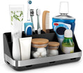 Black Toothbrush Holder - 7 Slots Bathroom Organizer Countertop with Drainage Matte Black Electric Toothbrush and Toothpaste Holder for Bathroom Accessories Sink Storage