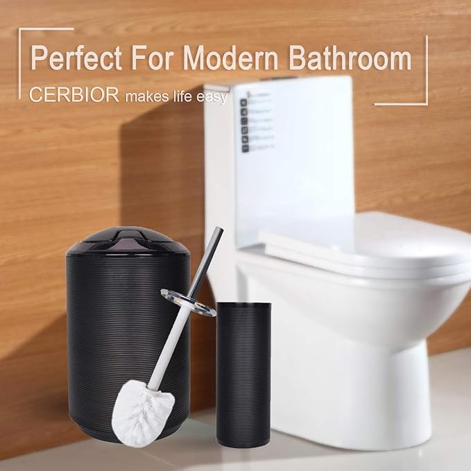CERBIOR Bathroom Accessories Set 6 Piece Bath Ensemble Includes Soap Dispenser, Toothbrush Holder, Toothbrush Cup, Soap Dish for Decorative Countertop and Housewarming Gift, Black