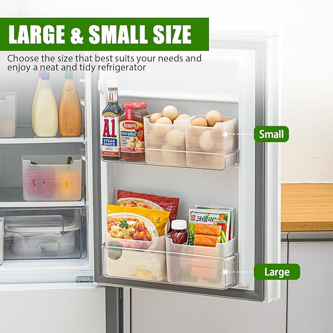 6 Pack Refrigerator Organizer Box, Plastic Refrigerator Side Door Storage Containers, Space-Saving Organizer Bins for Refrige, Refrige Drawers for Fruit and Vegetable (Clear,S×6)