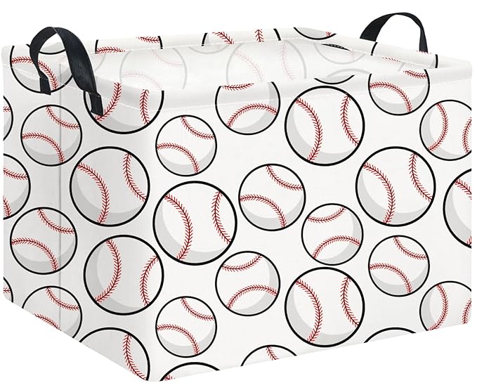 Rectangular Storage Basket，Collapsible Storage Bin，Book Box, Toy Organizer with Handles,,Room Decor.Gift Basket(Big Baseball)