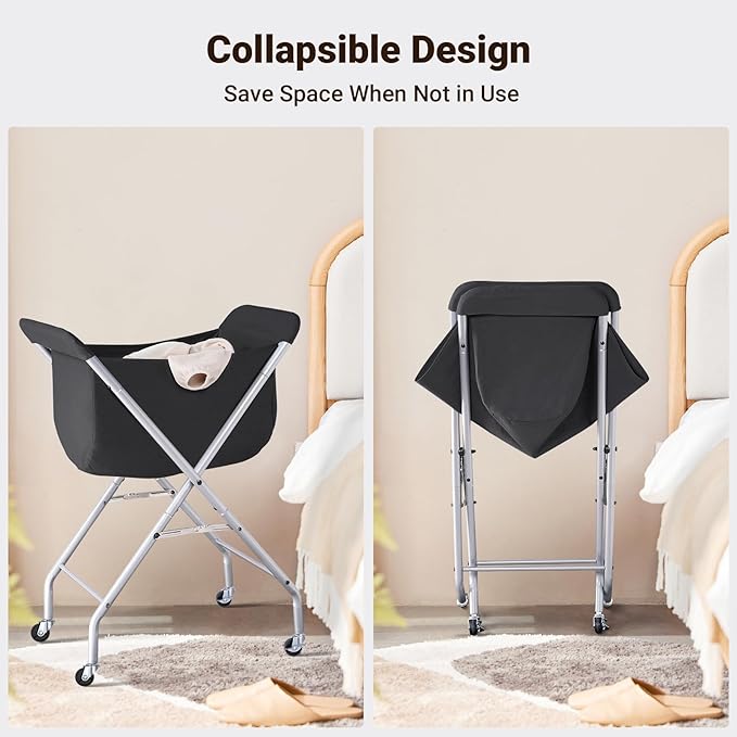 ELYKEN Laundry Cart with Wheels, 32”H Easy Rolling Laundry Hamper with Removable Liner Bag, Sturdy Metal Frame Clothes Basket with 4 Casters and 2 Brakes