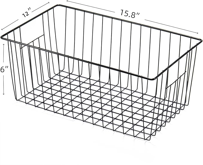 4 Pack Freezer Organizer Bins - Stand up Freezer Organizers for 16 Cu.Ft Upright Freezer, Easily Get Food Improve Air Circulation, Wire Storage Baskets, Black