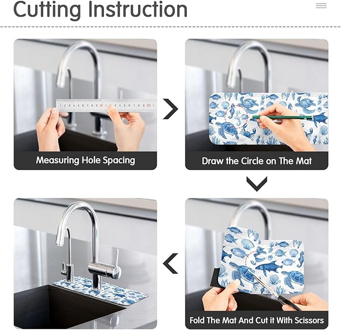Blue Turtles Fish Crabs Seahorse Starfish Coral Kitchen Sink Splash Guard Sink Faucet Mat Faucet Handle Drip Catcher Drain Mats for Kitchen Bathroom Countertop Absorbent