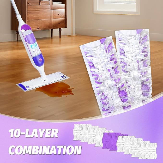 Disposable Power Mop Pads Refills for Swiffer PowerMop，Multi-Surface Mopping Pad Refills for Floor Cleaning (White & Purple, 5 Pack)