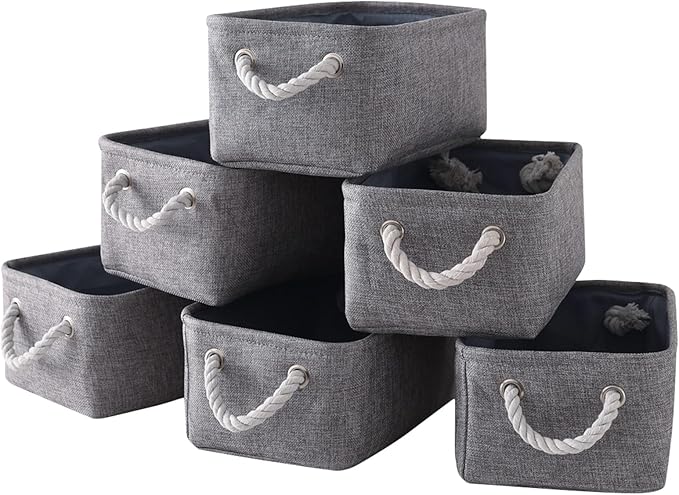 Sacyic Small Fabric Storage Baskets (6-Pack), Foldable Gift Baskets with Rope Handles for Home & Office Organization