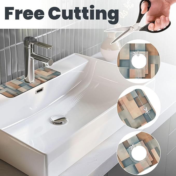 Faucet Draining Mat For Kitchen Sink, Geometric Shapes Brown Beige Diatom Mud Absorbent Drain Pad For Bathroom Kitchen Sink Splash Guard Drying Mat