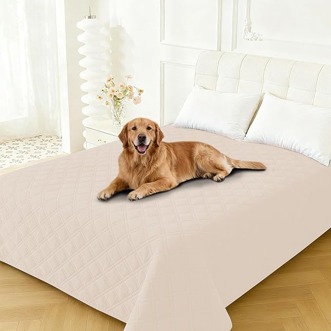 Waterproof Dog Bed Cover, Non-Slip Dog Blanket for Couch, Couch Covers for Dogs Washable, Pet Blanket for Furniture, Pet Bed Mat for Sofa, Car, Pet Supplies (82x102 Inch, Beige)