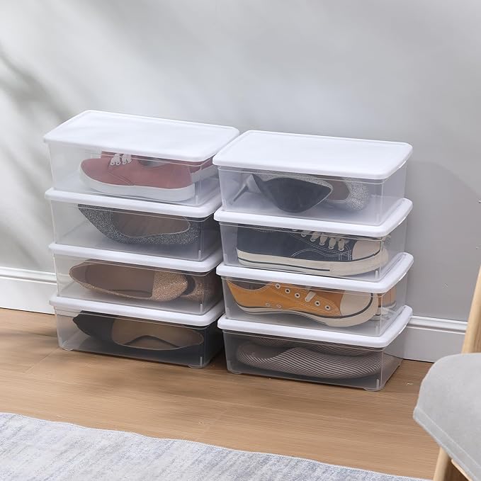 novelinks 6 Quart Clear Plastic Storage Bins with White Lids Stackable Box Craft Storage Organizing Container Sensory Bin,8 Pack