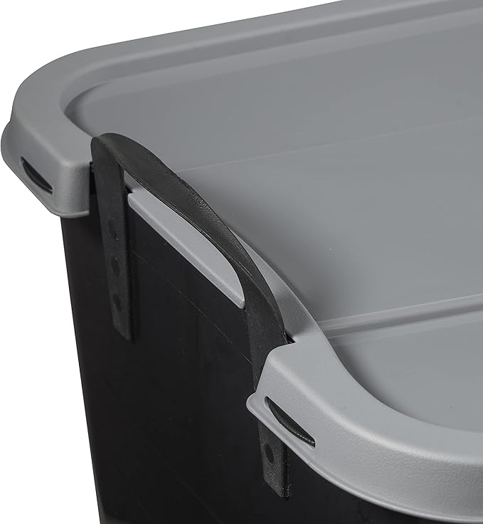 Life Story 12 Pack Heavy Duty Stackable Storage Bin, 55 Quart Home Organizer, Versatile Lightweight Locking Bins with Carrying Handles, Black/Gray
