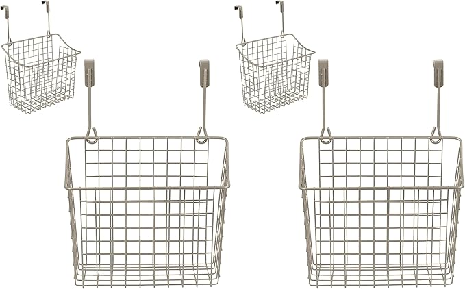 Spectrum Grid Over The Cabinet Wire Storage Basket Large (Satin Nickel Powder Coat) - Organizer for Bathroom, Kitchen, Under Sink, Pantry, Hair Tools, & More (Pack of 2)