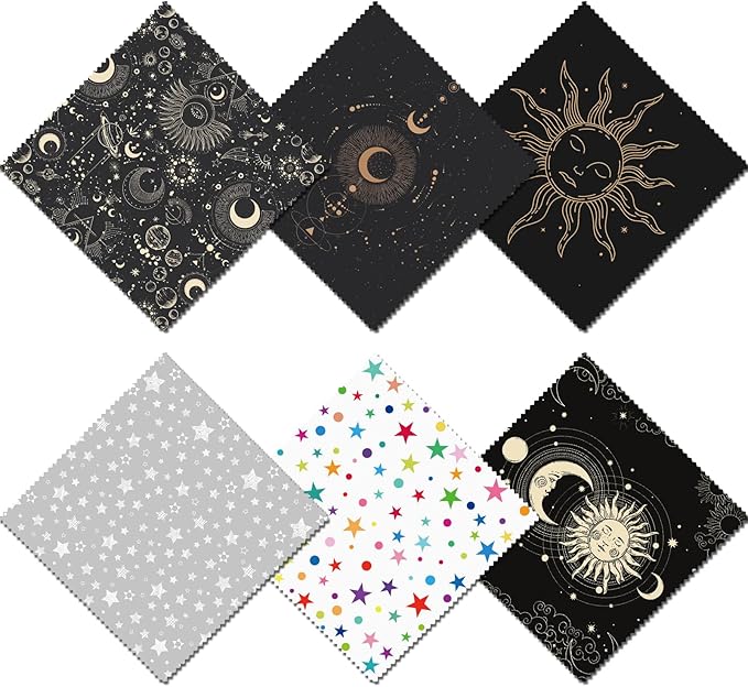 6 PCS Glasses Cleaning Cloth Eyeglass Cleaning Cloth Lens Eyeglasses Microfiber Cute Aesthetic Cloth for Unisex Women Girls Reusable Phone Screens Camera Multi-Patterns(6.3"x6.3")-Sun Moon Star
