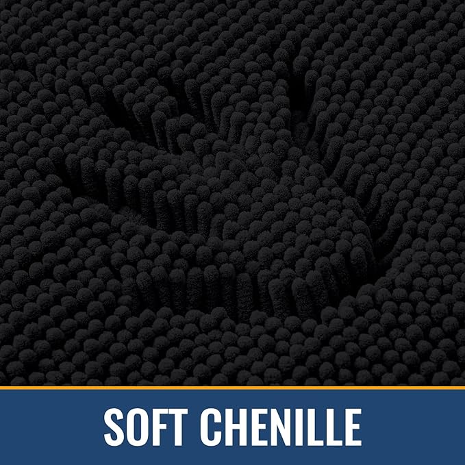 Arotive Bathroom Rugs 24x16, Extra Soft Absorbent Shaggy Chenille Bath Rugs, Machine Washable Rubber Backing Non-Slip Bath Mats for Bathroom Floor Tub and Shower, Home Decor Accessories, Black