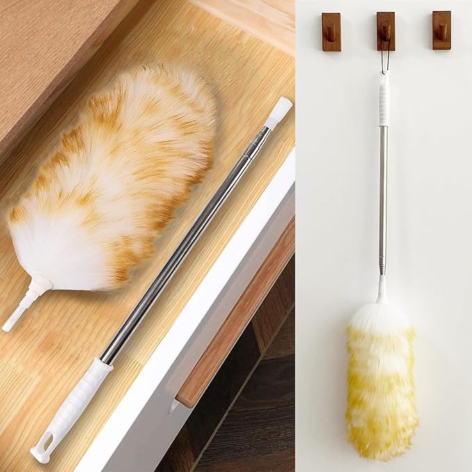 2-Pack Lambswool Extendable Duster 29-110 Inch, Anti-Static Flexible Head, Stainless Steel Pole for High Ceilings, Fans, Interior & Roof Dusting.