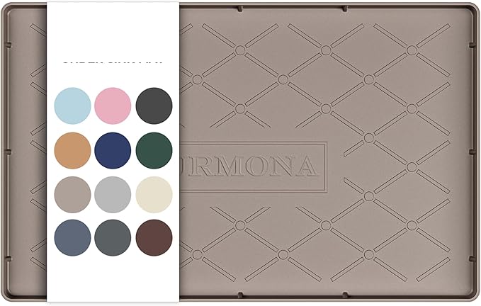 URMONA 16" x 10" Waterproof Silicone Mat in Multiple Sizes & Colors, Under Sink Mat for Kitchen & Bathroom, Pet Food Pad for Dogs & Cats, Kitchen Cabinet Liner, Multi-Purpose for Storage(Beige)