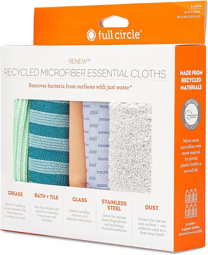 Full Circle Renew Collection All-Purpose Recycled Microfiber Cloths, Set of 3, Stripes Print