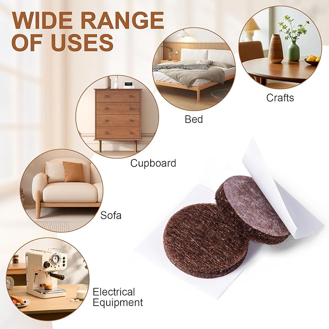 Felt Furniture Pads 224 PCS, 10 Sizes, Felt Pads for Chair Legs, Suitable for Round and Square Chair Legs, to Prevent Scratches, Reduce Noise and Protect The Floor (Brown)