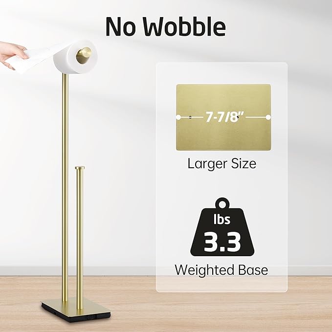 KES Free Standing Bathroom Toilet Paper Roll Holder, Toilet Paper Holder Stand with Weighted Base SUS304 Stainless Steel Brushed Gold, BPH286S1B-BZ