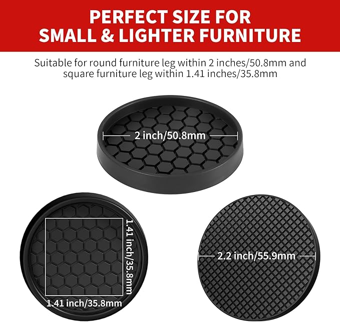 Ezprotekt Non Slip Furniture Pads, 16 Pcs 2" Anti Slip Rubber Caster Cups, Anti Skid Furniture Coasters for Hardwood Floors, No Slide Furniture Gripper, Furniture Stoppers to Prevent Sliding (Black)