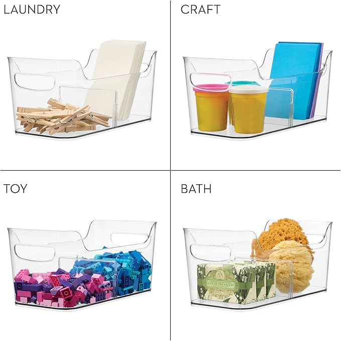 iDesign Divided Fridge Organizer Bin with Handles - Refrigerator or Freezer Bin - Clear