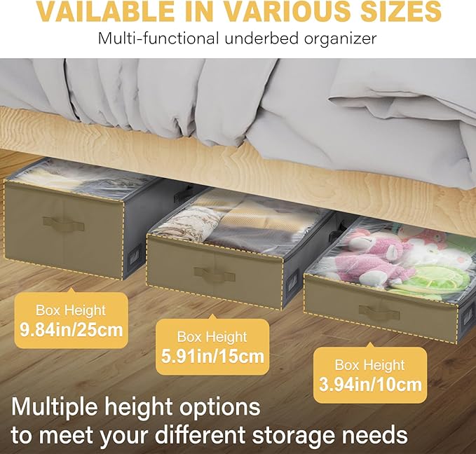 6-Inch Under Bed Storage Containers (2-Pack) | Sturdy Sidewalls | Clear Cover & Label Holder | Foldable Fabric Closet Bin Organizer | Stores Clothing/Blankets/Sweaters/Sheets