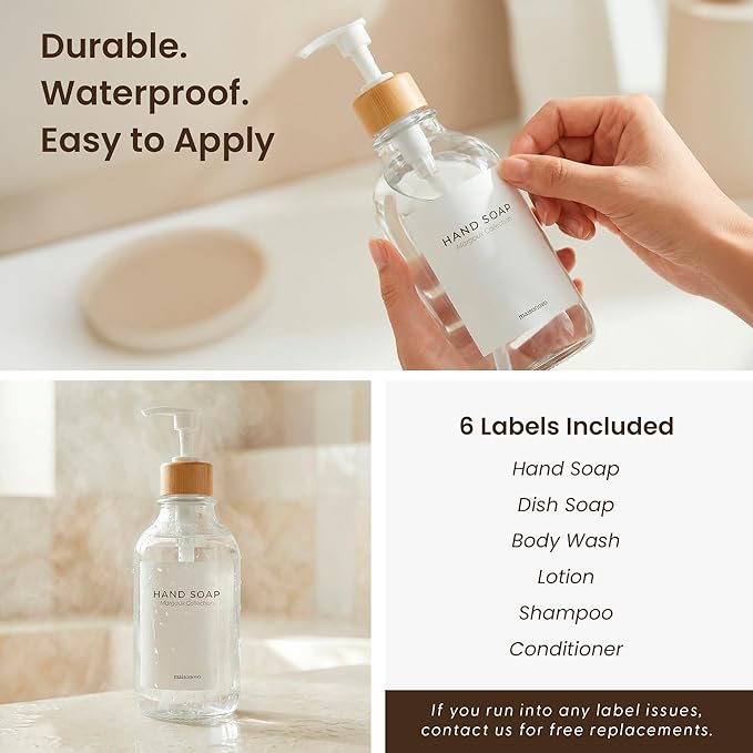 MaisoNovo Hand and Dish Soap Dispenser for Kitchen Set of 2-16.9oz Clear Dish and Hand Soap Dispenser Set for Kitchen - Clear Plastic Bottles x 2 with White Bamboo Pumps & Tray