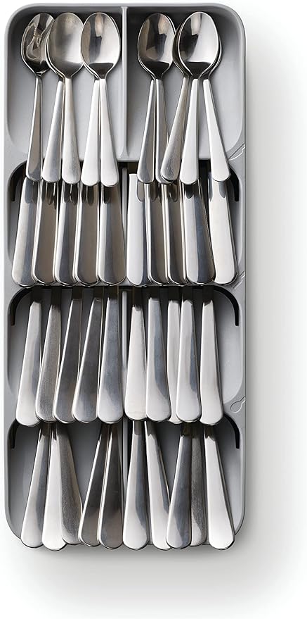 Joseph Joseph DrawerStore Compact Utensil Organizer For Kitchen Drawer Silverware, Flatware Tray, Grey