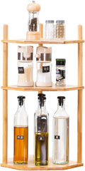 Expandable Bamboo Corner Shelf - Dish/Plate Organizer for Cabinet, Kitchen Counter Shelf & Small Kitchen Shelf, Adjustable (1, 3Tier-11.4" H)