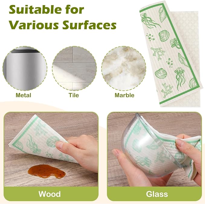6 Packs Swedish Paper Cloths for Kitchen, Reusable Paper Towels Washable Dish Rags, Highly Absorbent Kitchen Towels Quick Drying Swedish Sponge Cleaning Dish Cloths (Ocean Series)