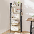 Ladder Shelf, Bookshelf Bookcase, Freestanding Corner Storage Shelve with 2 Hooks for Home Office, Living Room, Kitchen, Bedroom, Industrial, 11.8" D x 23.6" W x 63" H, Greige BC19305B