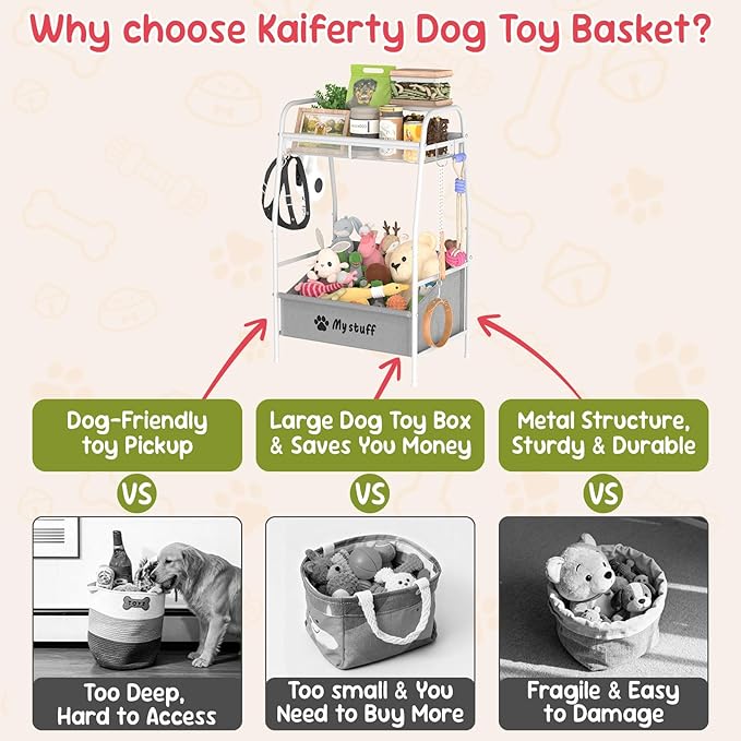 Medium Dog Toy basket, Toy Box for Dogs, Pet Toys Bin Dog Metal Wire Basket for Toys, Food Storage, Storage Organizer Chest Storage, Toy Box for Living Room Area (White)