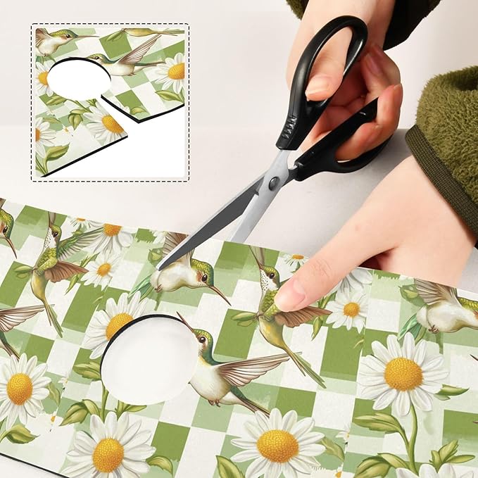Checkered Green and White Hummingbirds Daisy Kitchen Sink Splash Guard Sink Faucet Mat Faucet Handle Drip Catcher Drain Mats for Kitchen Bathroom