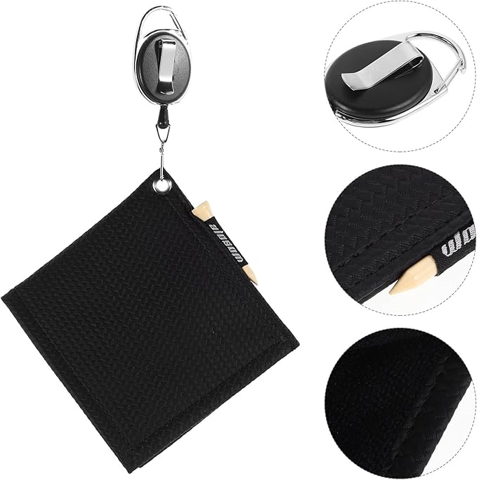 PRETYZOOM Golf Towel with Extendable Reel for Clubs and Balls Black Microfiber Cleaning Cloth Small Golf Accessory for On-Course Use