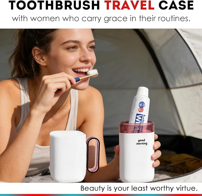 Toothbrush Travel Case,Toothbrush Holder and Rinse Cup with Handle Travel Toothbrush Cup,Multifunctional Toothbrush Cover,Large Capacit Travel Toothbrush Holder with Mouthwash Cup Purple