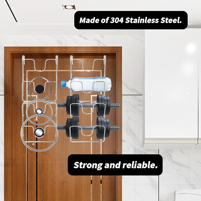 4 Tier Lid Organizer - No Drilling Wall Mounted Pot Cover Rack - Stainless Steel Lid Holder for Kitchen Cabinet