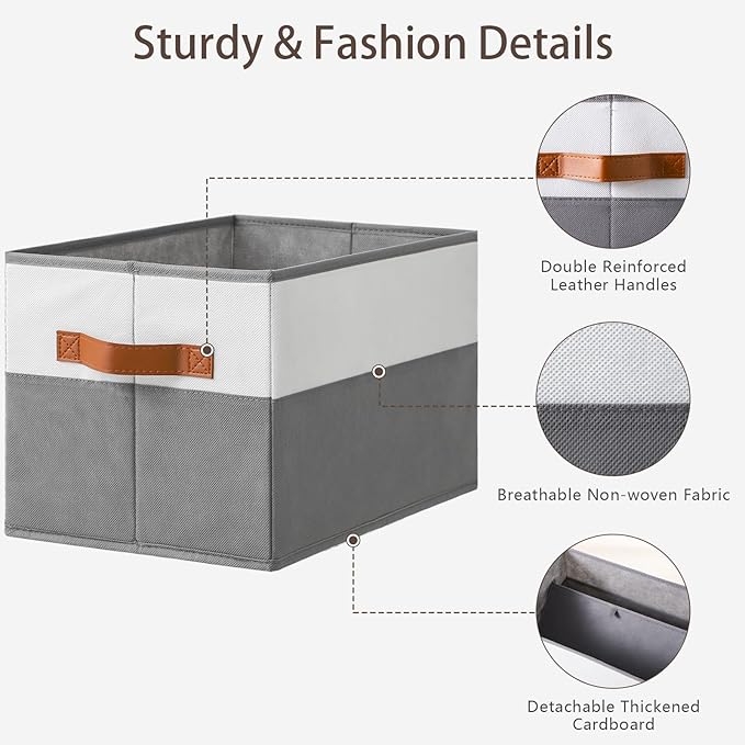 4 Pack Large Storage Bins with Handle,Storage Baskets for Shelves,Fabric Closet Organizer for Organizing Clothes Blanket,Collapsible Storage Bins,Sheet Organizers and Storage,14”x10”x9.5”