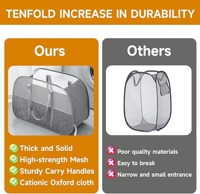 Large Collapsible Laundry Hamper,Gray Oxford Cloth 95L Capacity laundry basket with Handles,Breathable Mesh Design,Sturdy Steel Frame Clothes Hamper Wide opening for easy storage