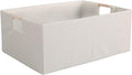 Fabric Storage Bin Box Foldable Cotton Linen Storage Basket with Wooden Handles Rectangular Cube Decorative Home Laundry Organizer Clothes Blanket Container – Beige, Medium