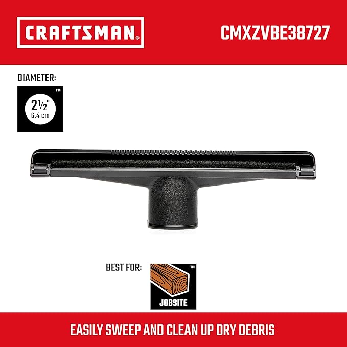 CRAFTSMAN CMXZVBE38727 2-1/2 in. Dry Nozzle Wet Dry Vac Attachment, Industrial-Grade 14 inch Wide Shop Vacuum Accessory for Hard Surface Cleaning, Fits 2-1/2 in. Hose Diameter