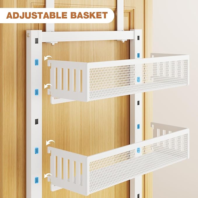 Pantry Door Organizers and Storage, 8-Tier Large Metal Heavy-Duty Frame Over the Door Spice Rack, 2 in 1 Wall-Mounted or Hanging shelf for Kitchen, Bathroom, Laundry Room, Bedroom, Closet &Nursery