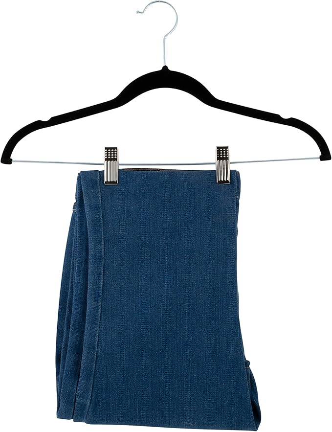 Simplify 60 Pack Velvet Hangers with Clips | Skirt and Pants | Slim Space Saving | Closet Organization | Non-Slip | Prevent Creases | Swivel Neck | Durable | Black