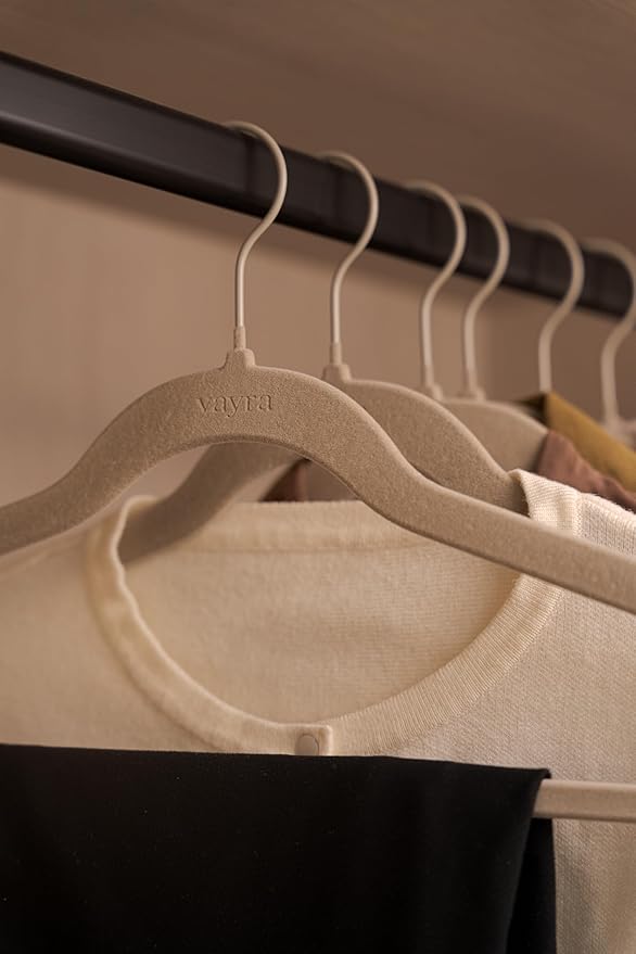 Vayra Home Velvet Hangers – Non-Slip Clothes Hangers for Closet Organization – Neutral Beige, Strong Hold, Matte Hook – Adult (Set of 10)